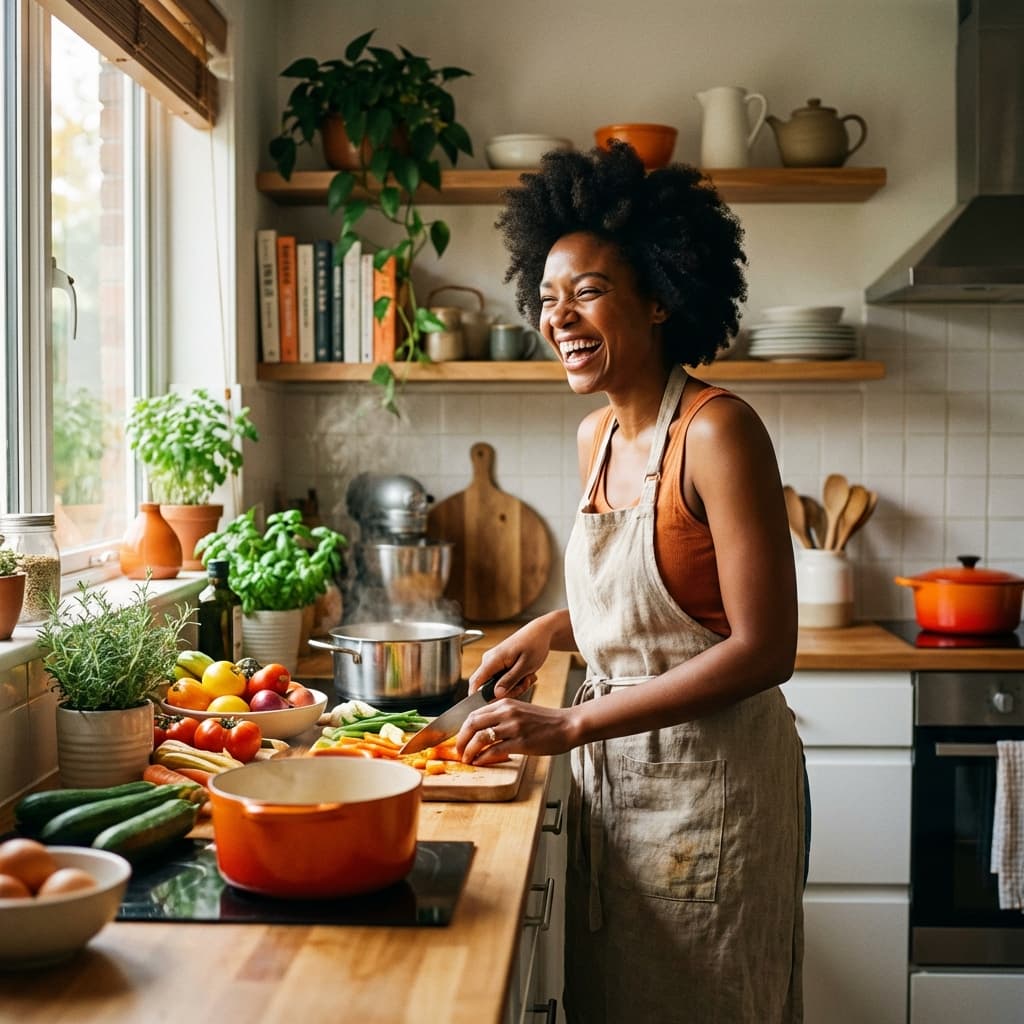Happy chef preparing food